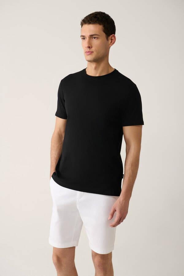 Men's Black T-shirt 100% Cotton Breathable Crew Neck Regular Fit E001000 - 9