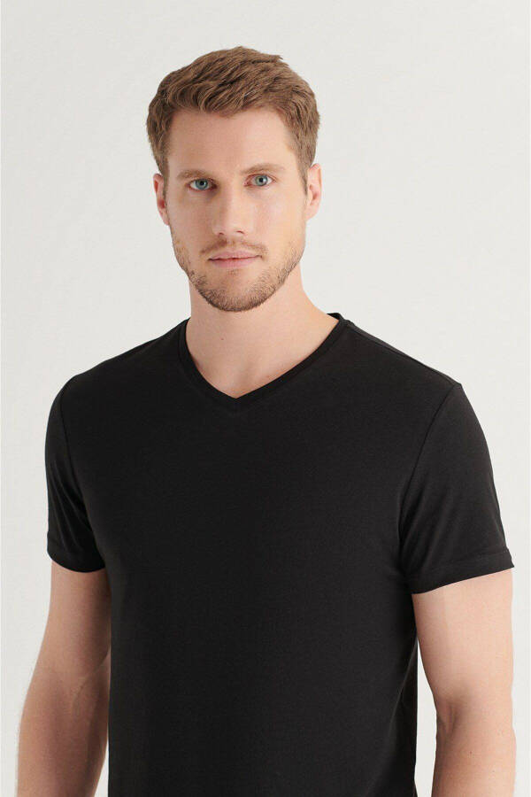 Men's Black T-shirt 100% Cotton V-Neck Regular Fit E001001 - 16