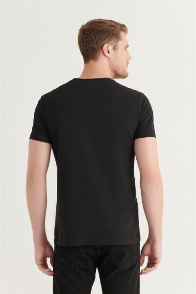 Men's Black T-shirt 100% Cotton V-Neck Regular Fit E001001 - 19