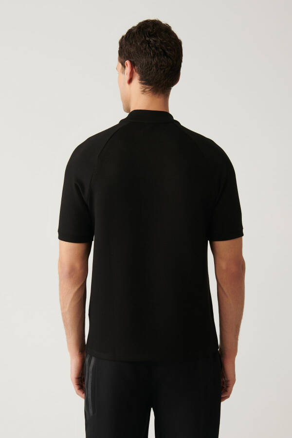 Men's Black T-shirt with Collar, Half Zip, Printed, Regular Fit A41y1312 - 9