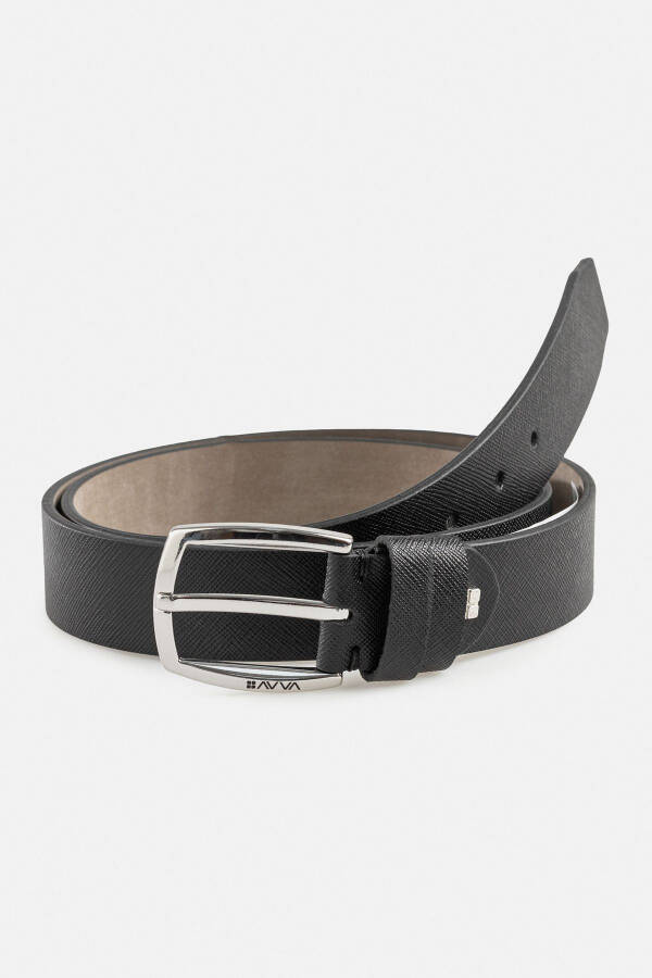 Men's black textured leather belt A41y9309 - 1