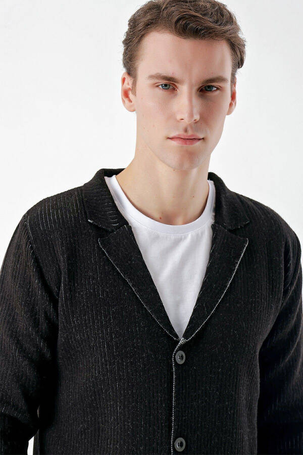 Men's Black Trendy Patterned Buttoned Knit Cardigan - 18