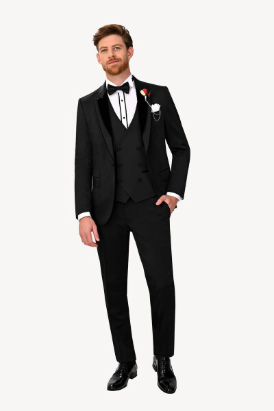 Men's Black Tuxedo Shawl Collar with Stone - 6