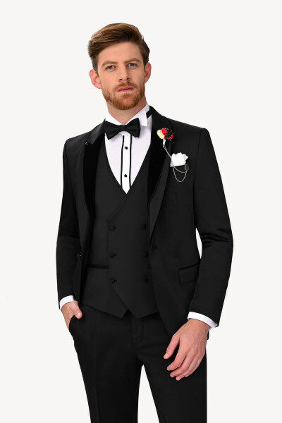 Men's Black Tuxedo Shawl Collar with Stone - 8