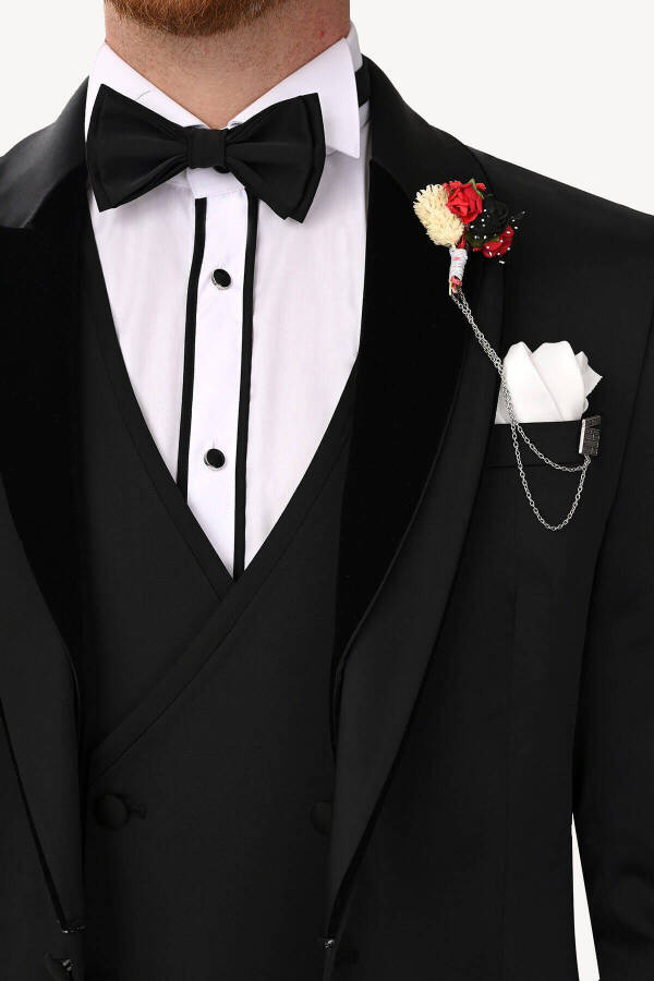 Men's Black Tuxedo Shawl Collar with Stone - 9