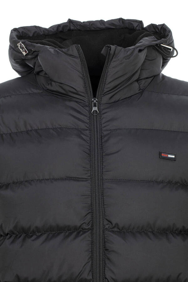 Men's Black Windproof Hooded Puffer Jacket with Inner Lining - 12