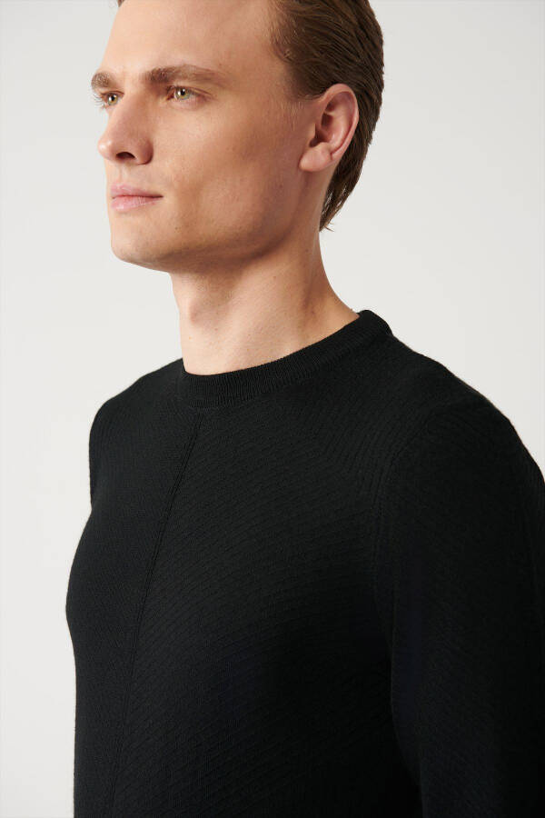 Men's Black Wool Knit Sweater - 2