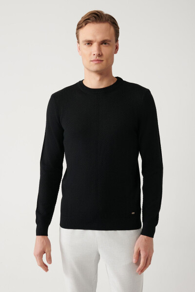 Men's Black Wool Knit Sweater - 3