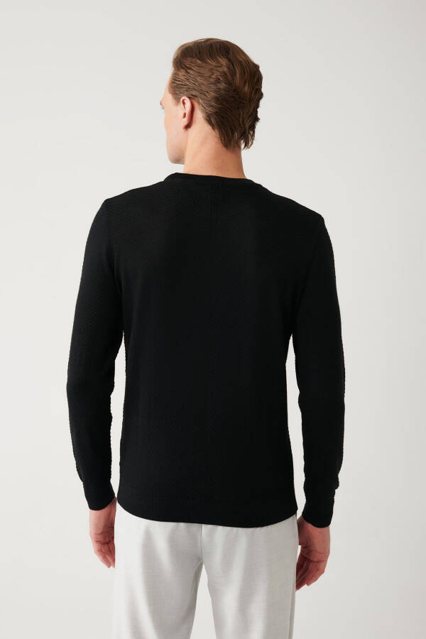 Men's Black Wool Knit Sweater - 4