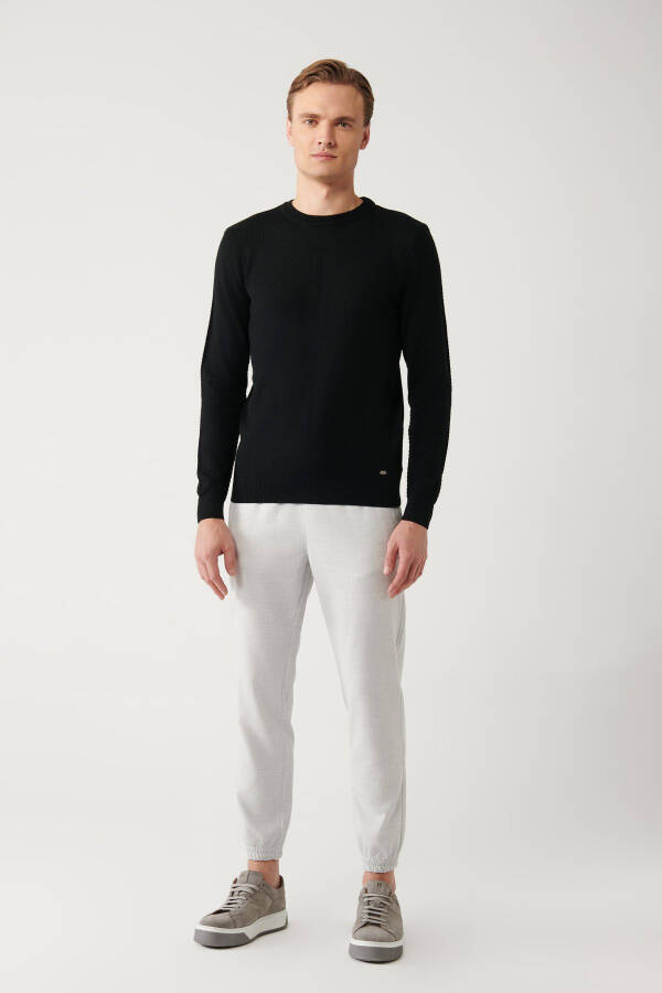 Men's Black Wool Knit Sweater - 7