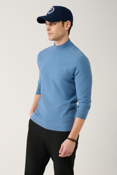 Men's Blue Knit Sweater - 1