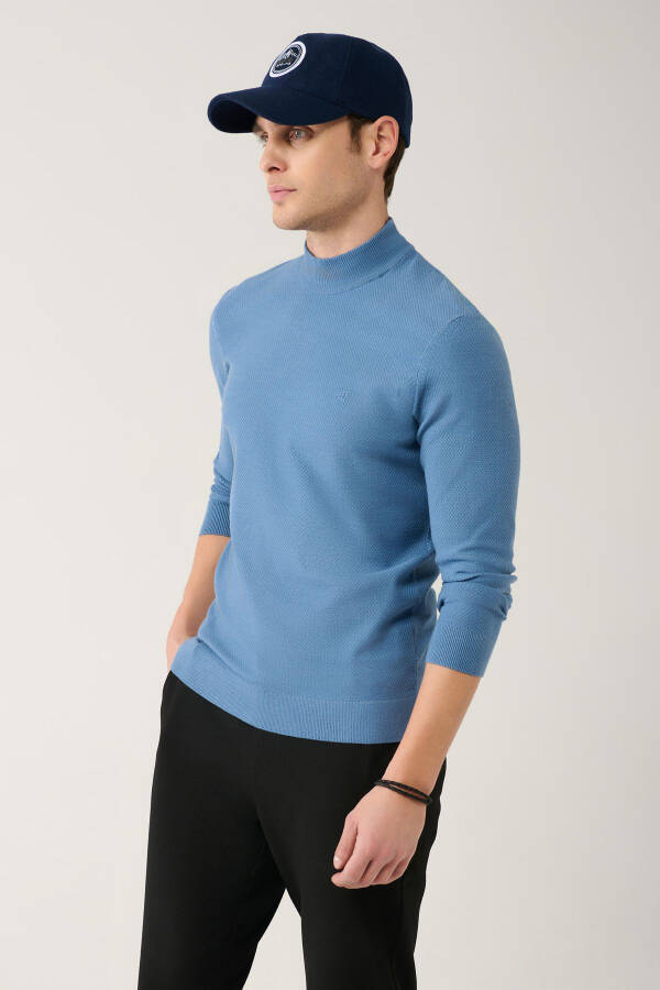 Men's Blue Knit Sweater - 1