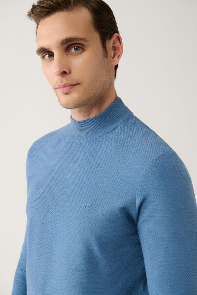 Men's Blue Knit Sweater - 2