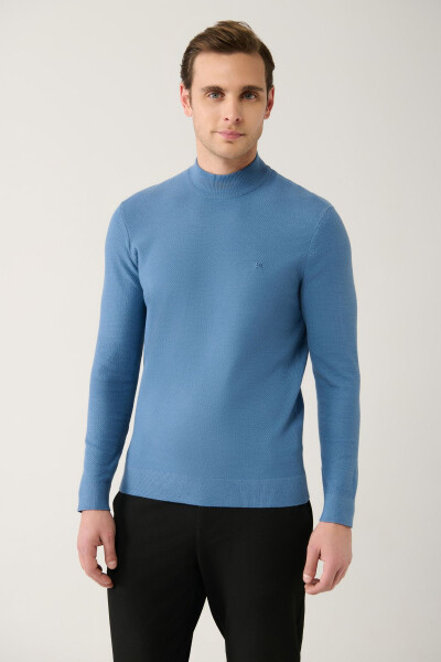 Men's Blue Knit Sweater - 3