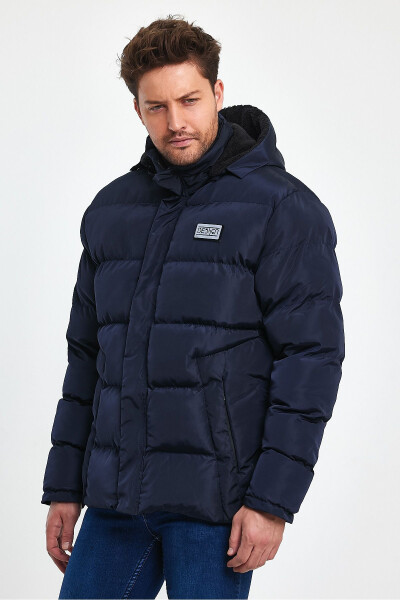 Men's Blue Winter Puffer Jacket Waterproof Fur Lined - 4