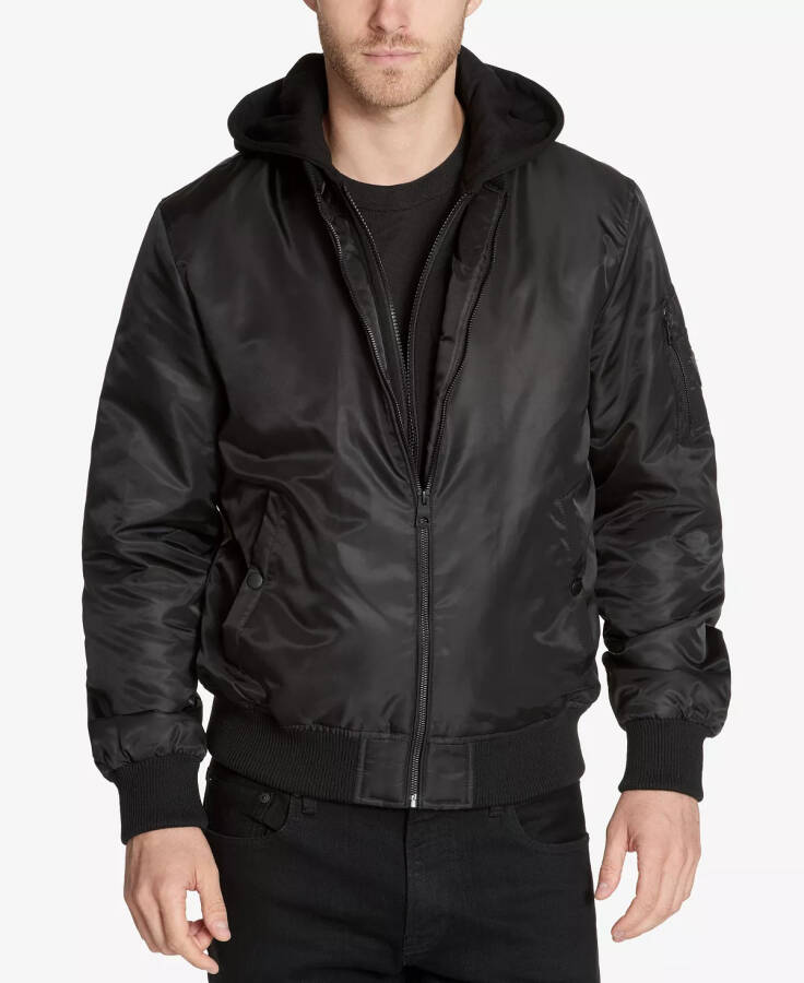 Men's Bomber Jacket with Removable Hooded Inset Black - 1