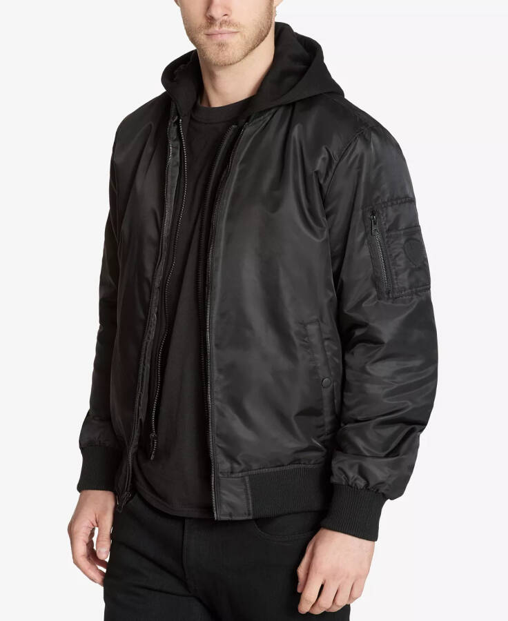 Men's Bomber Jacket with Removable Hooded Inset Black - 3