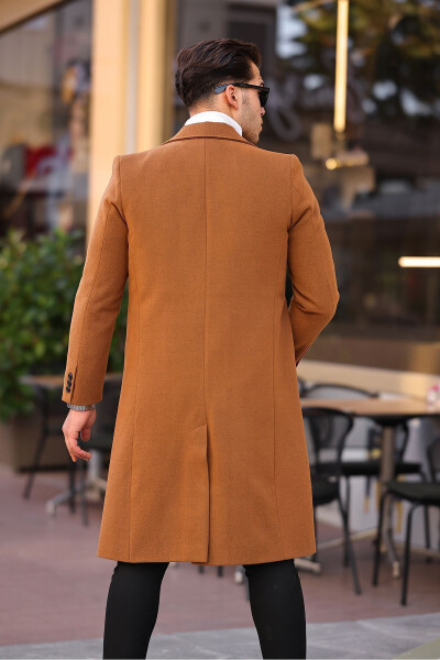 Men's Brick Red Slim Fit Long Wool Blend Overcoat - 9