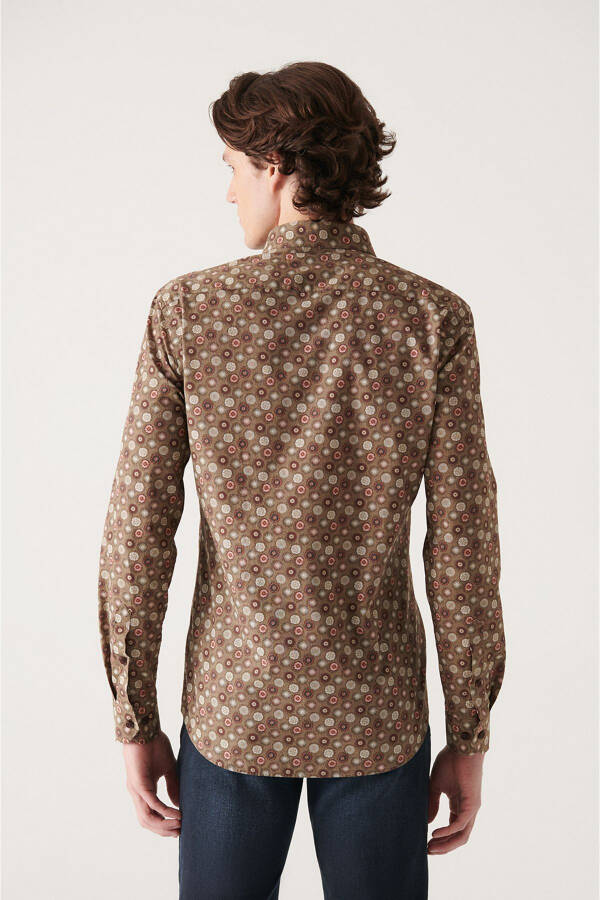 Men's Brown Abstract Pattern 100% Cotton Slim Fit Slim Fit Shirt A22y2002 - 8