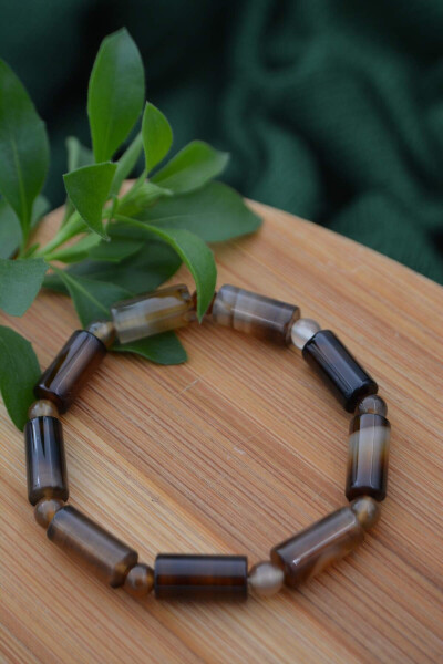 Men's Brown Agate Natural Stone Bracelet - 5