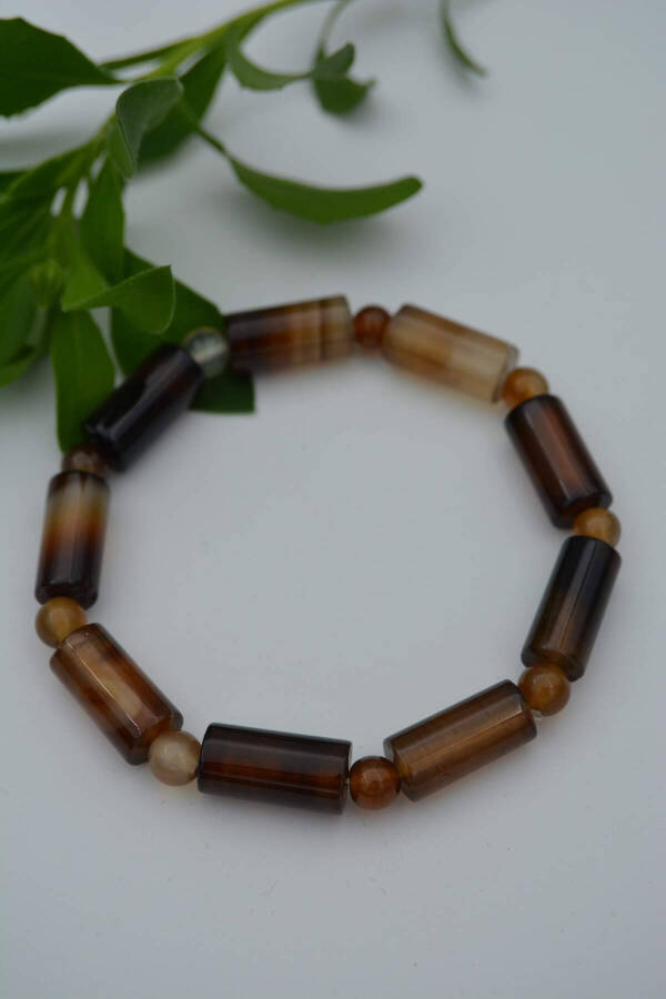 Men's Brown Agate Natural Stone Bracelet - 7