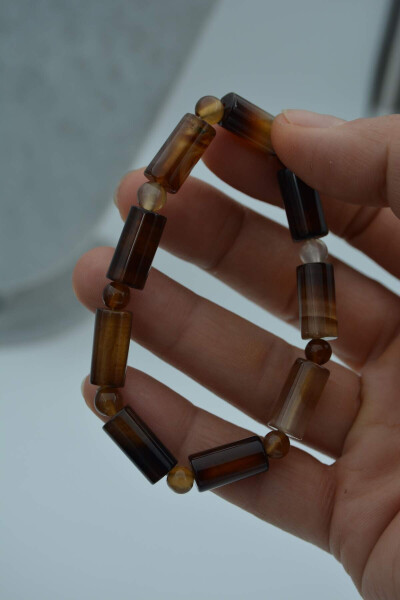 Men's Brown Agate Natural Stone Bracelet - 8