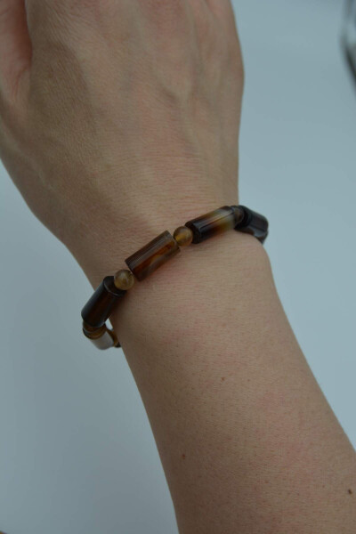 Men's Brown Agate Natural Stone Bracelet - 9