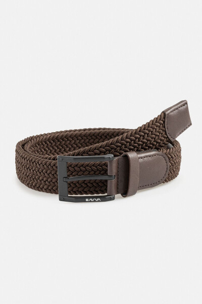 Men's Brown Leather Woven Belt - 4