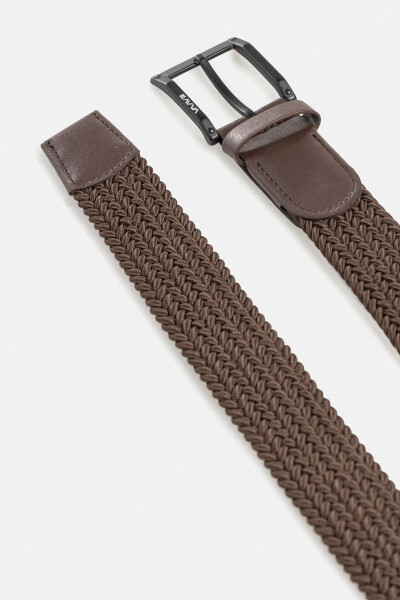 Men's Brown Leather Woven Belt - 5