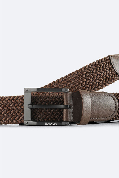 Men's Brown Leather Woven Belt - 2