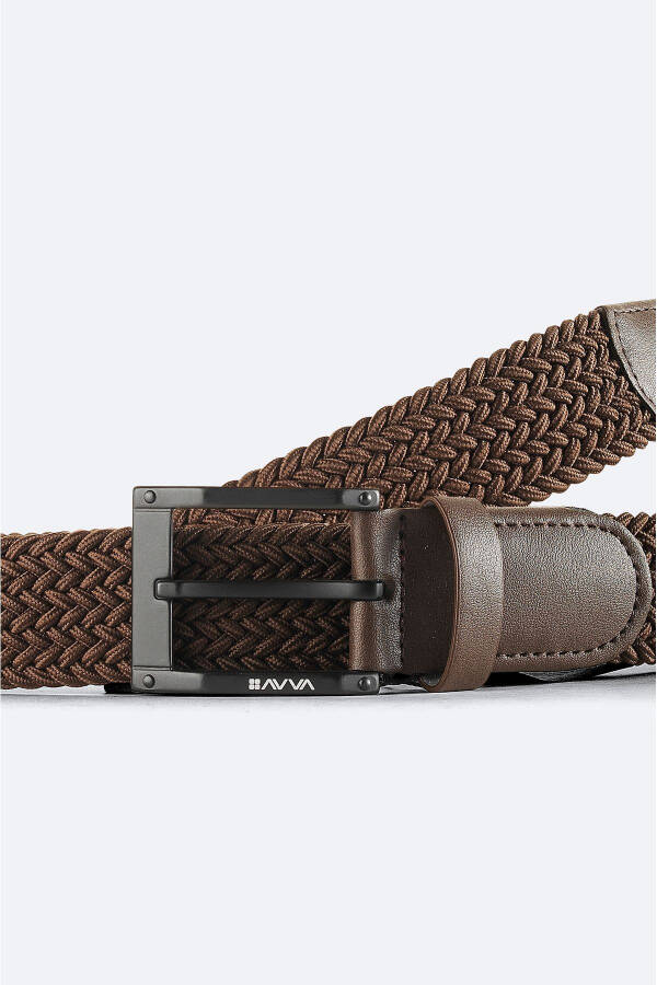 Men's Brown Leather Woven Belt - 2