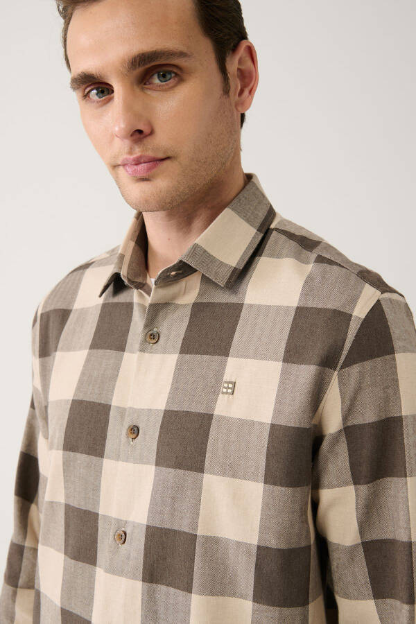 Men's Brown Lumberjack Shirt Classic Collar Easy Iron Flannel Comfort Fit A32y2105 - 2