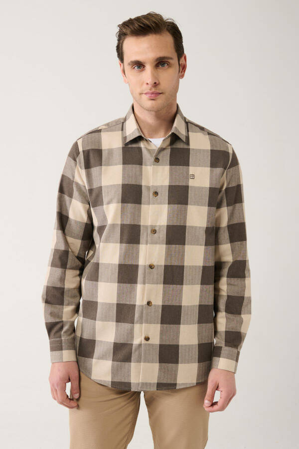 Men's Brown Lumberjack Shirt Classic Collar Easy Iron Flannel Comfort Fit A32y2105 - 3