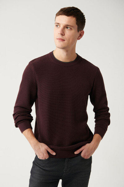 Men's Burgundy Knit Sweater - 1