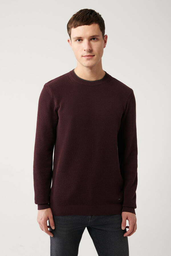 Men's Burgundy Knit Sweater - 3