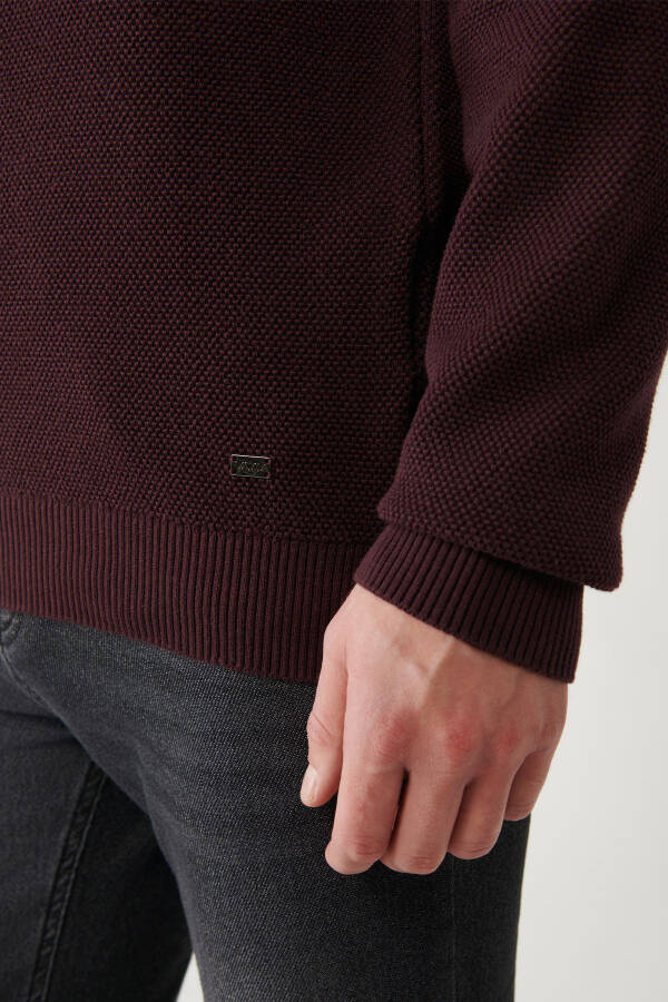 Men's Burgundy Knit Sweater - 5