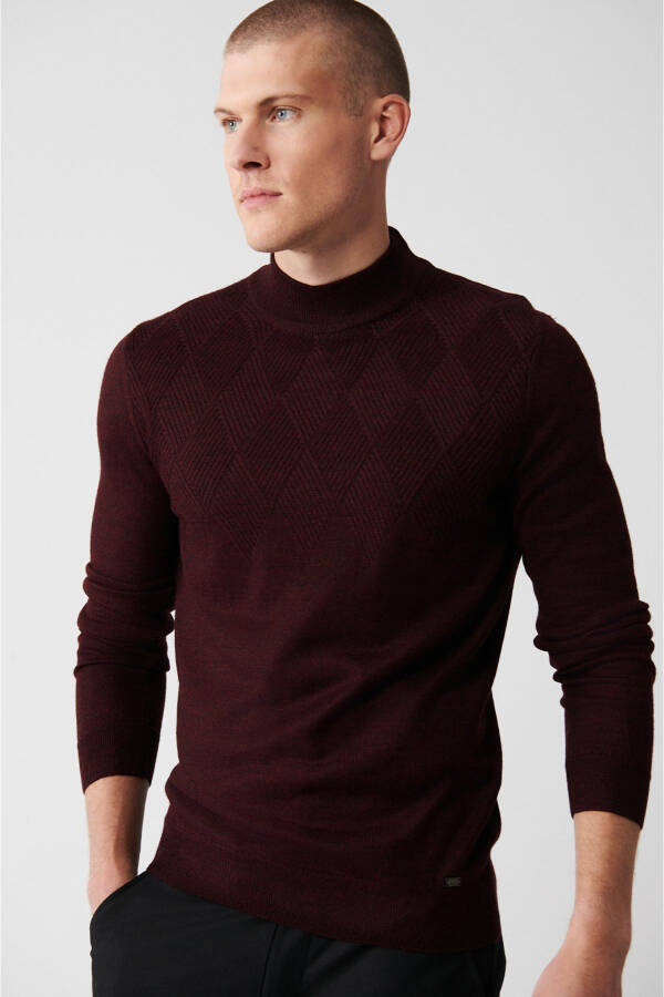 Men's Burgundy Knit Sweater - 1