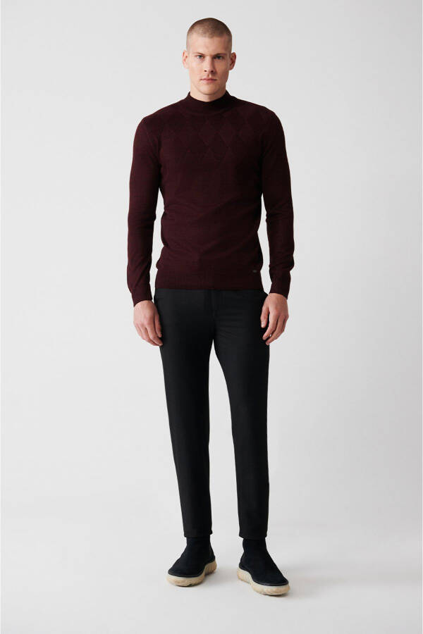 Men's Burgundy Knit Sweater - 5