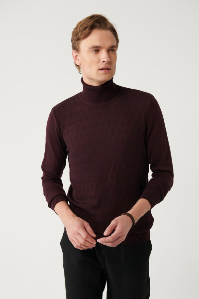 Men's Burgundy Knit Sweater - 1