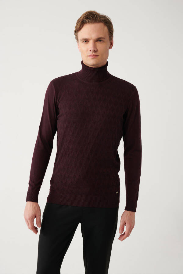 Men's Burgundy Knit Sweater - 3