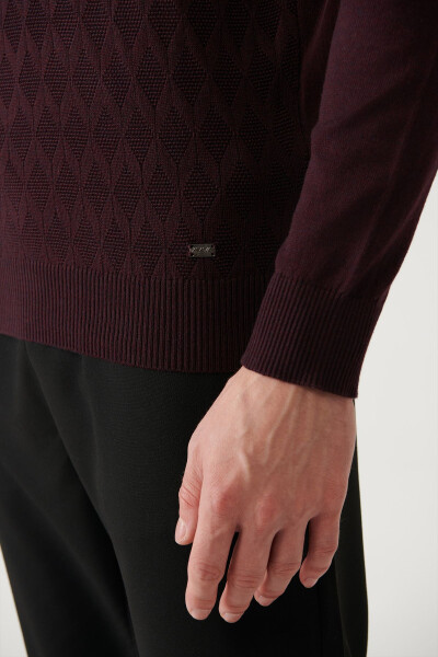 Men's Burgundy Knit Sweater - 5