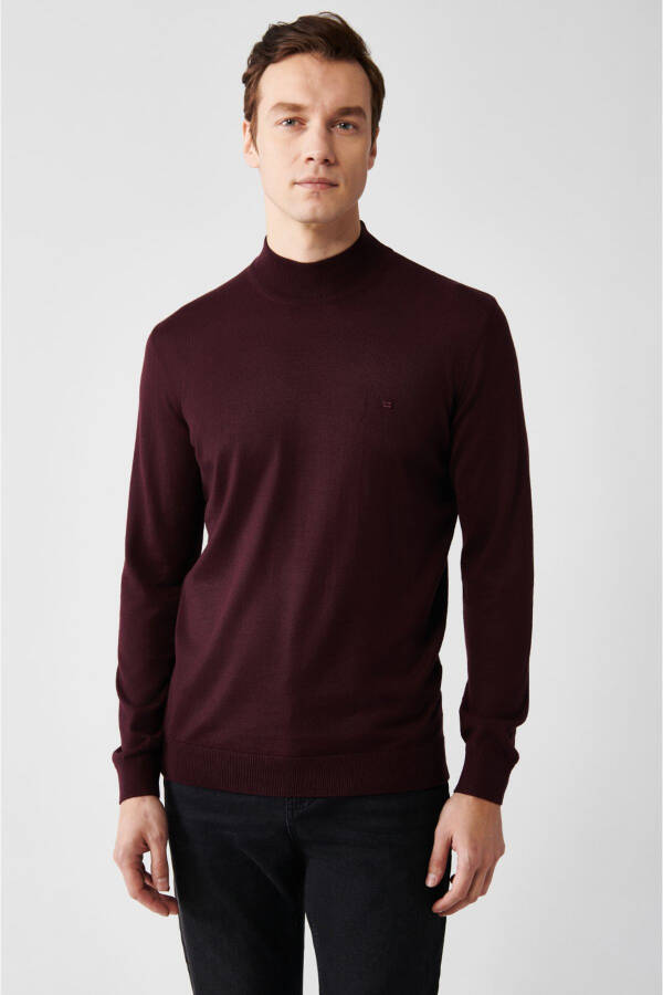 Men's Burgundy Knit Sweater - 3