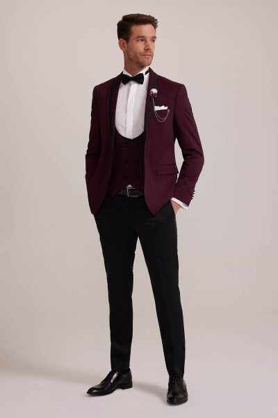 Men's Burgundy Shawl Collar Slim Fit Tuxedo - 10