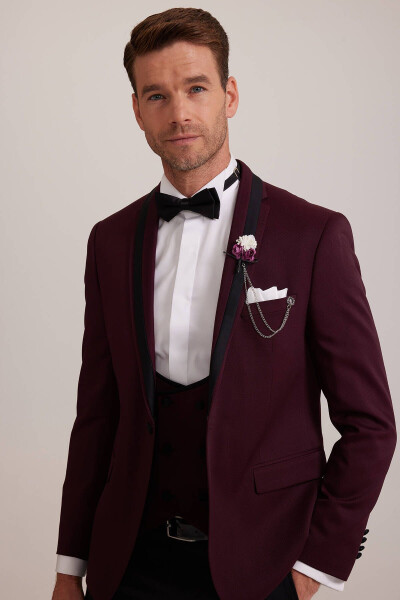 Men's Burgundy Shawl Collar Slim Fit Tuxedo - 12