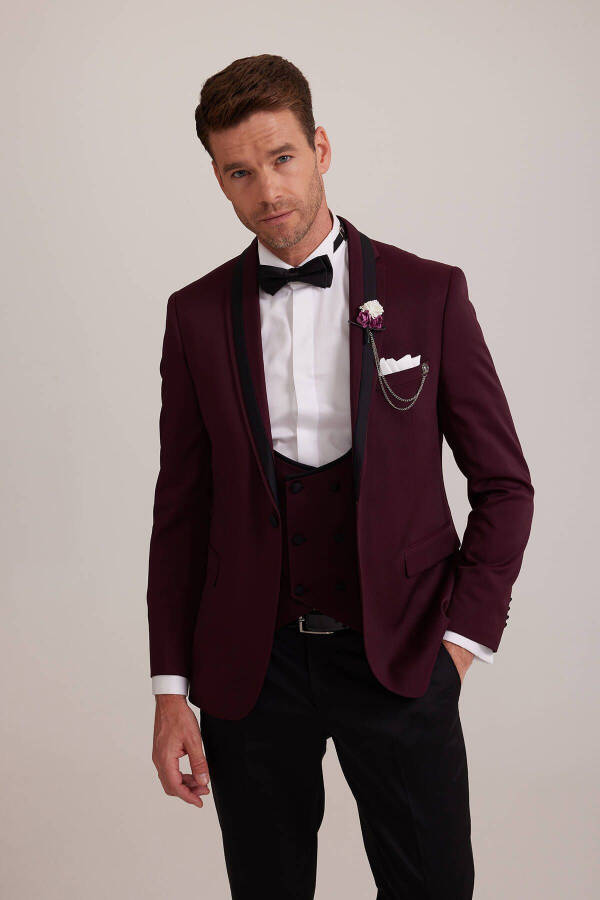 Men's Burgundy Shawl Collar Slim Fit Tuxedo - 1