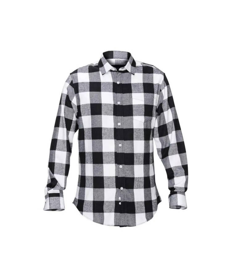 Men's Button Down Classic Fit Flannel Shirt Black White - 1