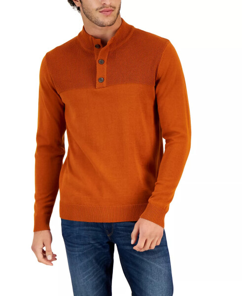 Men's Button Mock Neck Sweater, Created for Modazone Deep Rust - 1