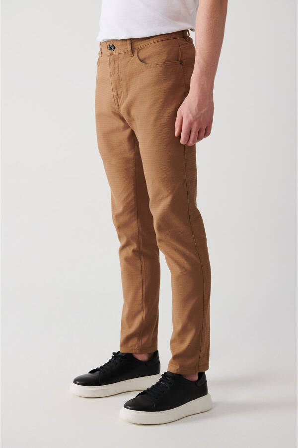 Men's Camel Reinforced Stretchy 5 Pocket Slim Fit Narrow Cut Canvas Trousers E003007 - 10