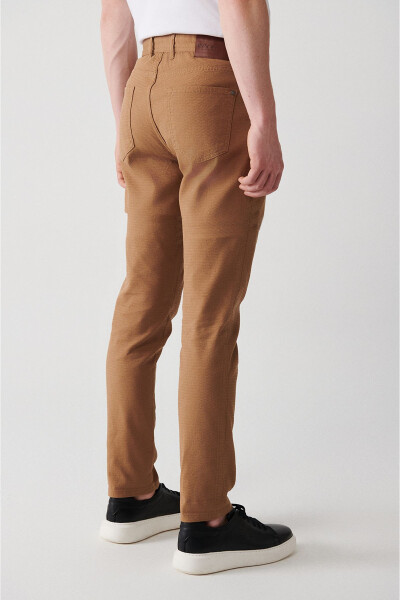 Men's Camel Reinforced Stretchy 5 Pocket Slim Fit Narrow Cut Canvas Trousers E003007 - 12