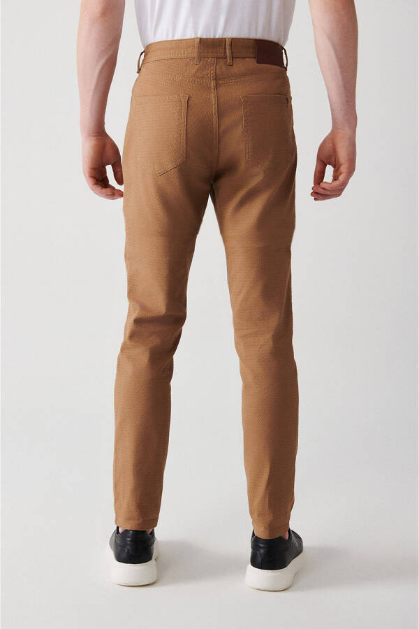 Men's Camel Reinforced Stretchy 5 Pocket Slim Fit Narrow Cut Canvas Trousers E003007 - 4